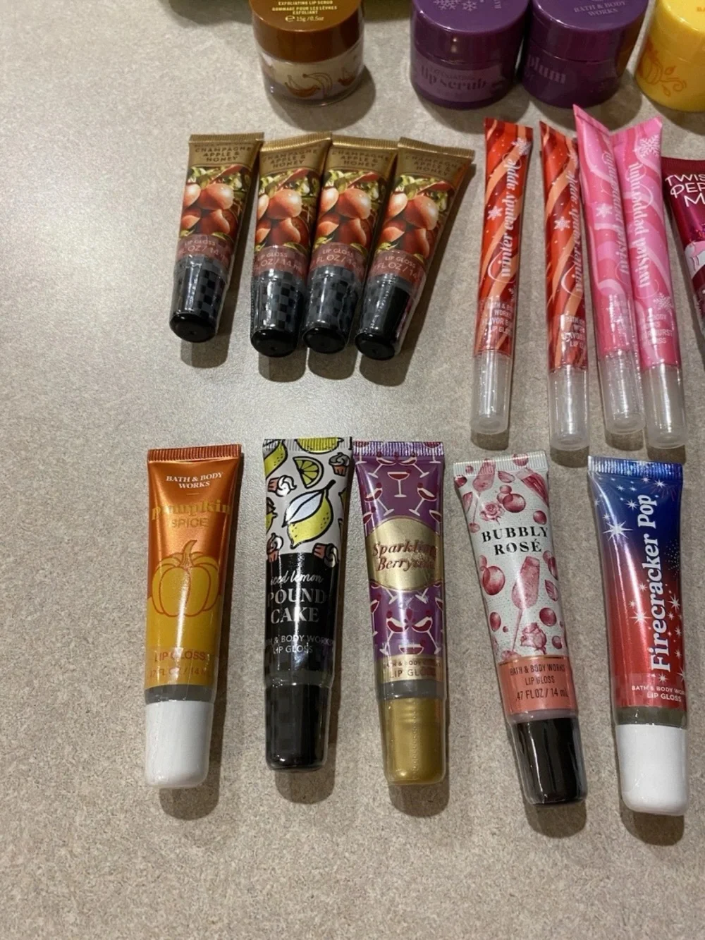 Large Bath and Body Works Lip Gloss and Lip Scrub Lot New Sealed W/Bonus Bag
